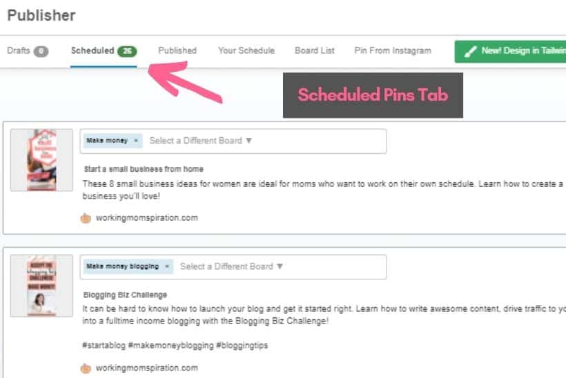 Tailwind Scheduled Pins tab