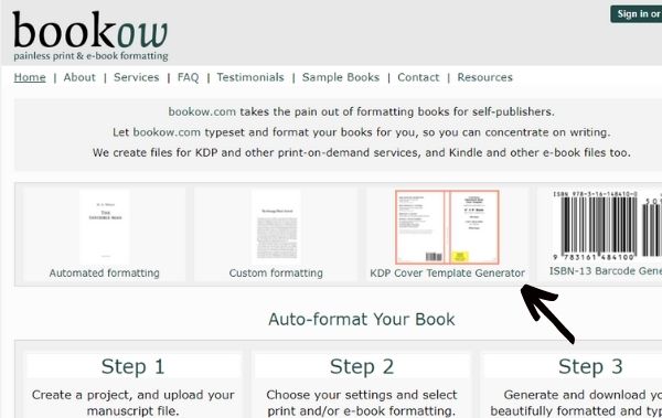 Bookow website for e-book formatting