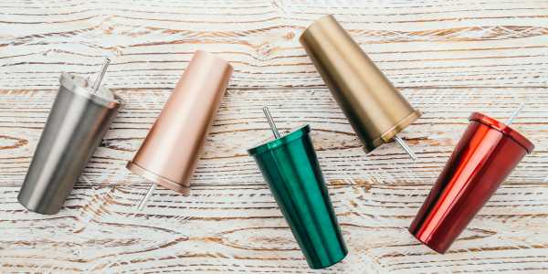 tumblers on wooden table