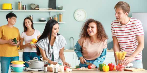 happy people cooking