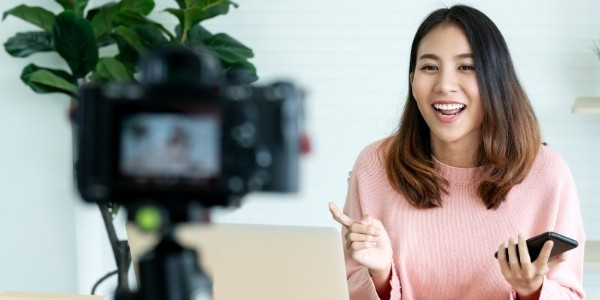 Woman talking on video