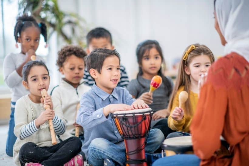 children in music class