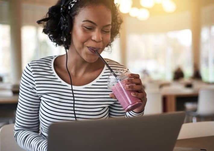 lady drinking while learning online high-income skills