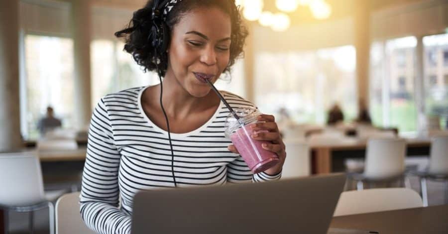 lady drinking while learning online high-income skills
