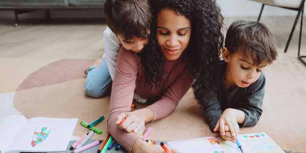 mom coloring with kids